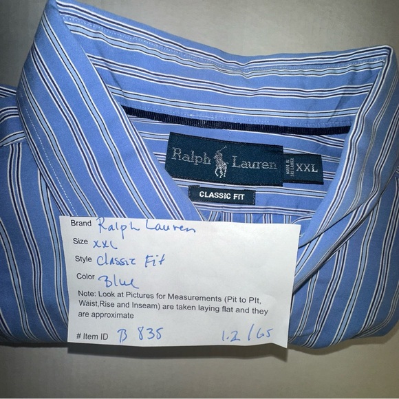 RALPH LAUREN classic fit blue/white stripe cotton button down shirt size XXL - Picture 9 of 9